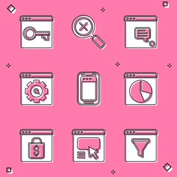 Set Secure your site with HTTPS, New chat messages notification, Browser setting Ilustração Stock