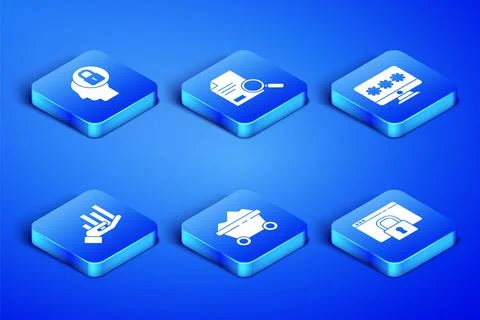 Set Secure your site with HTTPS, SSL, Human head lock, Coal mine trolley, Pie 库存插图