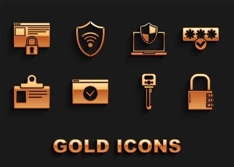 Set Secure your site with HTTPS, Safe combination lock, Key, Identification Ilustração Stock