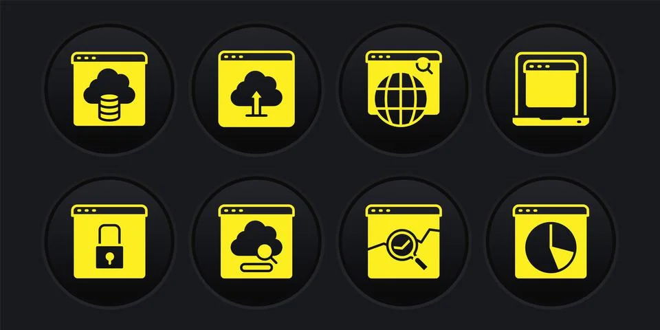 Set Secure your site with HTTPS, SSL, Laptop browser window, Cloud technology 库存插图