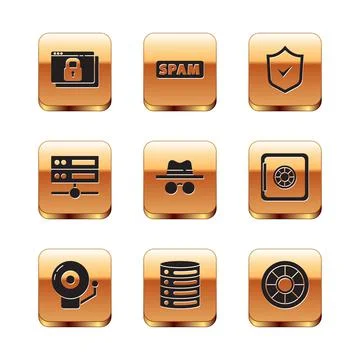 Set Secure your site with HTTPS, SSL, Ringing alarm bell, Server, Data, Web Иллюстрация