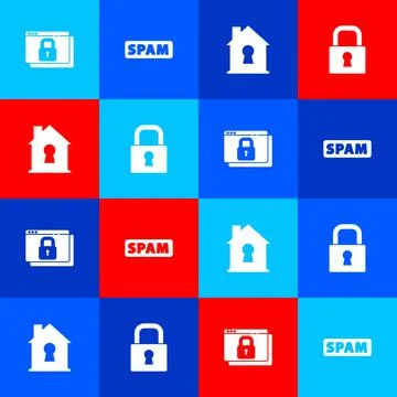 Set Secure your site with HTTPS, SSL, Spam, House under protection and Lock icon Illustration