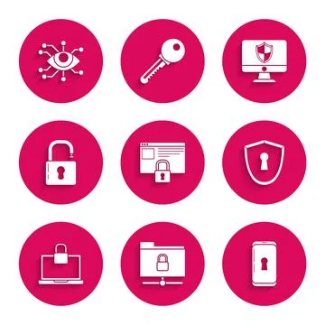 Set Secure your site with HTTPS, SSL, FTP folder and lock, Smartphone, Shield イラスト素材