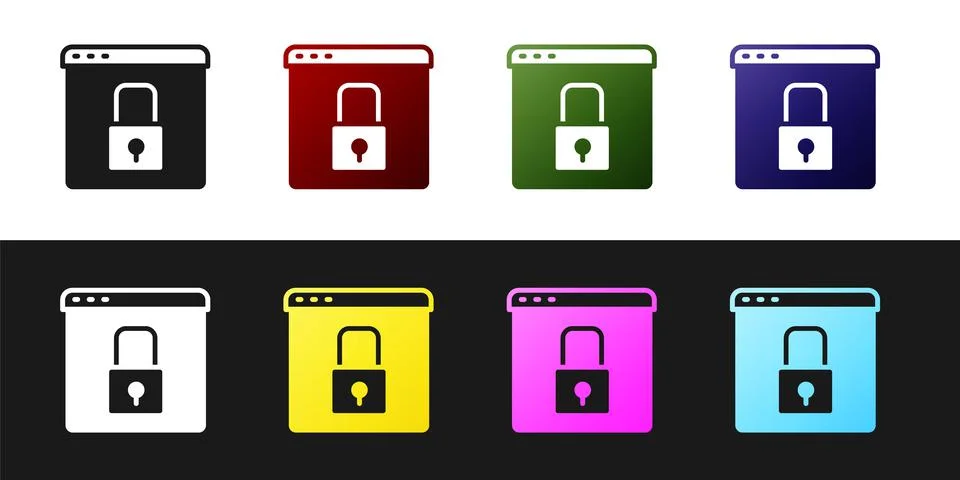 Set Secure your site with HTTPS, SSL icon isolated on black and white background Illustration