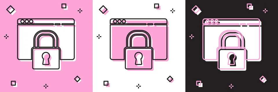 Set Secure your site with HTTPS, SSL icon isolated on pink and white, black 库存插图