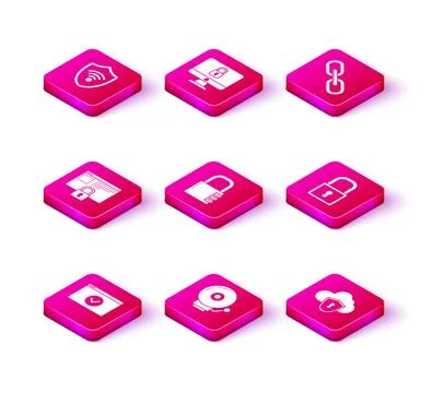 Set Secure your site with HTTPS, SSL, Ringing alarm bell, Safe combination lock Illustration