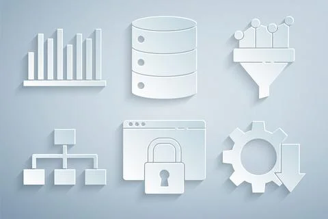 Set Secure your site with HTTPS, SSL, Sales funnel chart, Hierarchy organogram Иллюстрация