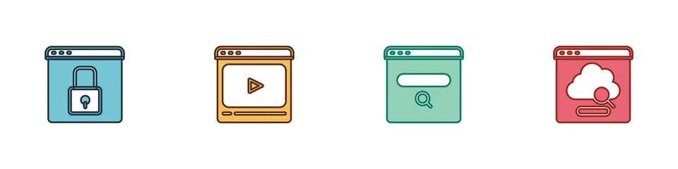 Set Secure your site with HTTPS, SSL, Online play video, Search engine and Cloud Ilustração Stock