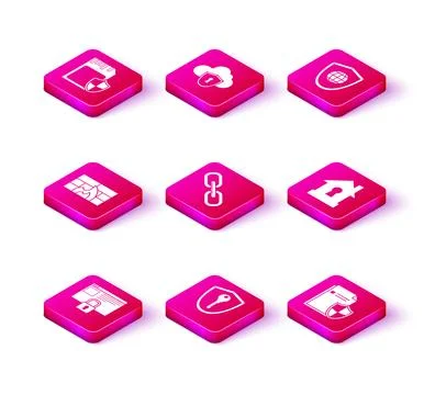 Set Secure your site with HTTPS, SSL, Shield key, Firewall, security wall, Chain イラスト素材