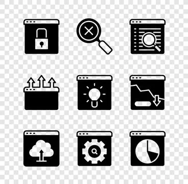 Set Secure your site with HTTPS, SSL, Magnifying glass and delete, Search e.. Ilustração Stock