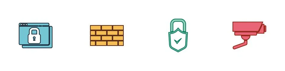 Set Secure your site with HTTPS, SSL, Firewall, security wall, Lock and check Ilustração Stock