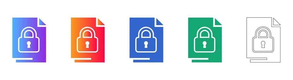 Set of Secured Document Icons in Gradient and Outline Styles Stock Illustration