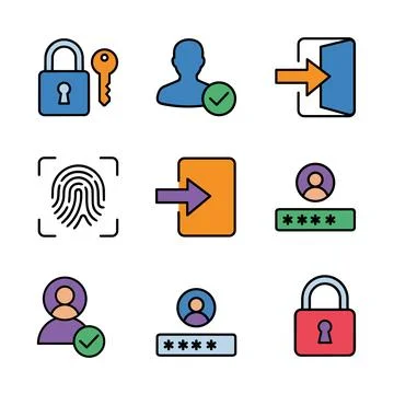 Set of Security and Authentication Line Color Icons. Login, Password Stock Illustration
