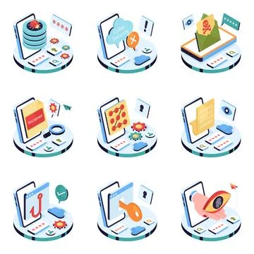 Set of Security and Protection Isometric Illustrations Stock Illustration
