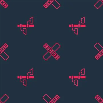Set Security camera and Censored stamp on seamless pattern. Vector Stock Illustration