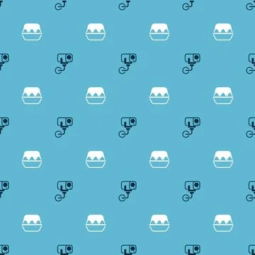 Set Security camera and Chicken egg in box on seamless pattern. Vector Stock Illustration
