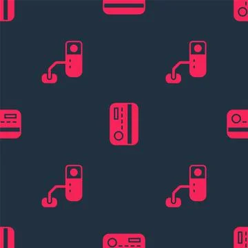 Set Security camera and Credit card on seamless pattern. Vector Stock Illustration