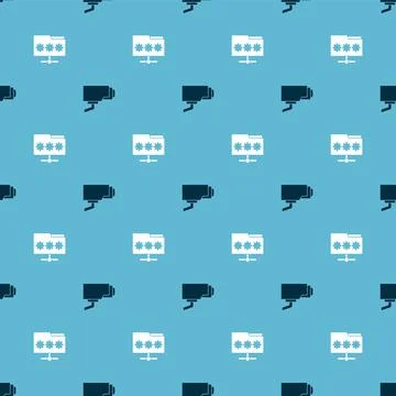 Set Security camera and Folder with password on seamless pattern. Vector Illustrazione stock