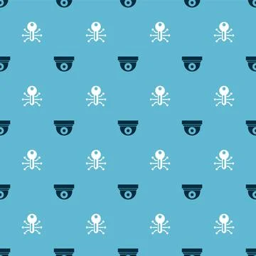 Set Security camera and Smart key on seamless pattern. Vector Illustrazione stock