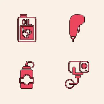 Set Security camera, Bottle of olive oil, Scanner scanning bar code and Sauce 스톡 일러스트