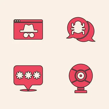 Set Security camera, Browser incognito window, System bug and Password Stock Illustration