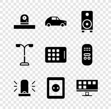 Set Security camera, Car, Stereo speaker, Flasher siren, Electrical outlet,.. Stock Illustration