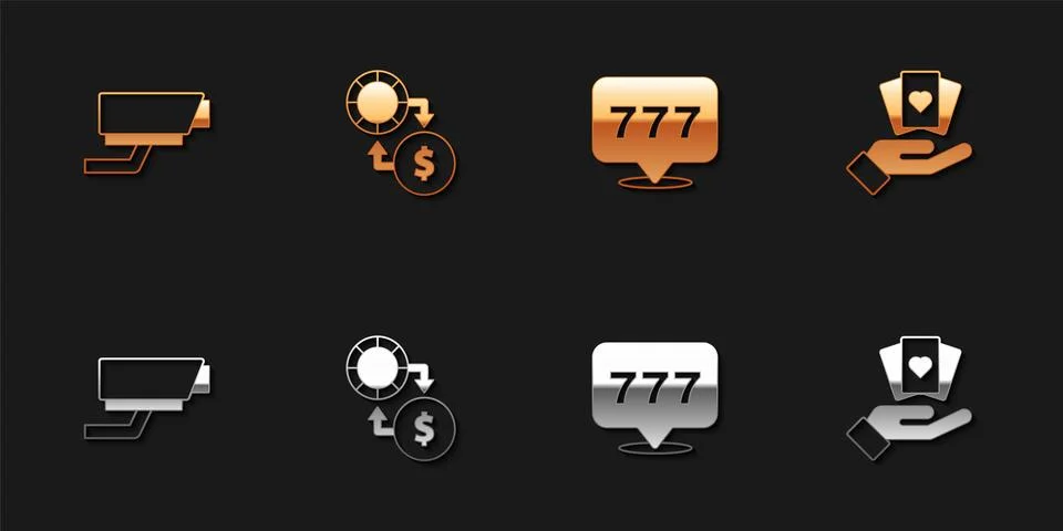 Set Security camera, Casino chips exchange on money, Slot machine with jack.. Stock Illustration