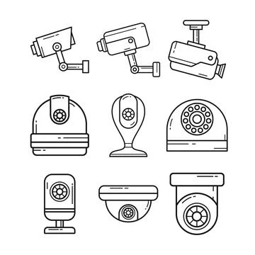 Set of Security Camera CCTV Outline Set Collection, CCTV Line Art Element O.. Stock Illustration