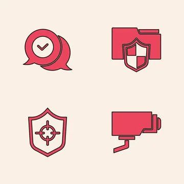 Set Security camera, Check mark in speech bubble, Document folder protection and イラスト素材