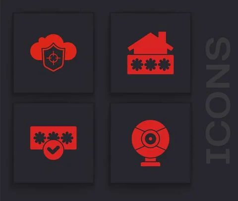 Set Security camera, Cloud and shield, House with password and Password Stockillustratie