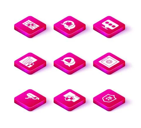 Set Security camera, Document folder protection, and lock, Exclamation mark in Stock Illustration