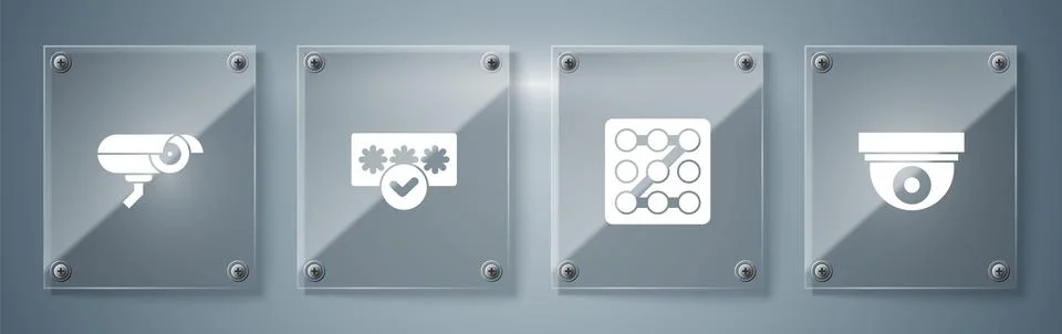 Set Security camera, Graphic password protection, Password and . Square gla.. Illustrazione stock