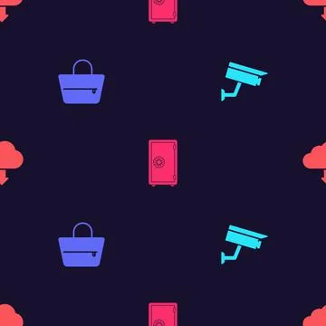 Set Security camera, Handbag, Safe and Cloud download on seamless pattern Illustrazione stock