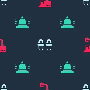 Set Security camera, Hotel slippers and service bell on seamless pattern. Vector Illustrazione stock