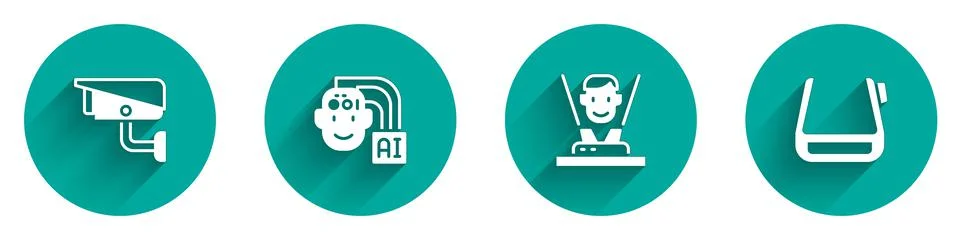 Set Security camera, Humanoid robot, Hologram and Smart glasses on spectacles Stock Illustration