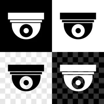 Set Security camera icon isolated on black and white, transparent background Illustrazione stock