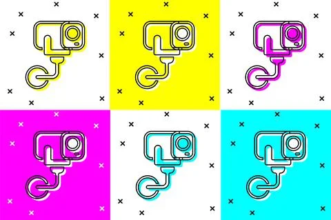 Set Security camera icon isolated on color background. Vector Illustrazione stock
