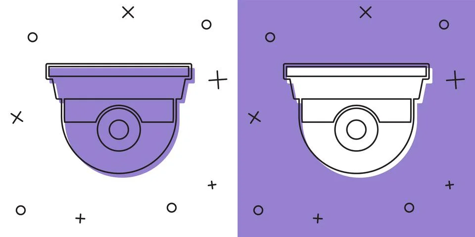 Set Security camera icon isolated on white and purple background.  Vector 库存插图