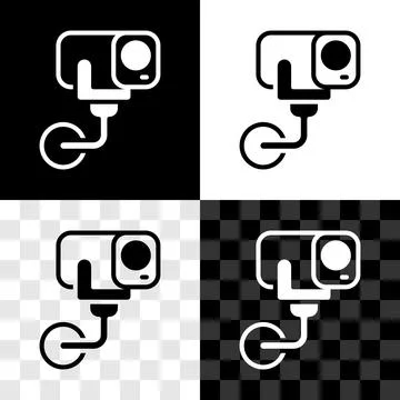 Set Security camera icon isolated on black and white, transparent background Illustrazione stock