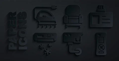 Set Security camera, Identification badge, Air conditioner, Remote control Stock Illustration