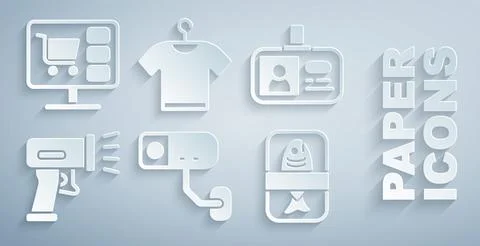 Set Security camera, Identification badge, Scanner scanning bar code, Fish 스톡 일러스트