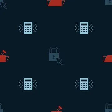 Set Security camera, Lock and keypad access panel on seamless pattern. Vector Stockillustratie