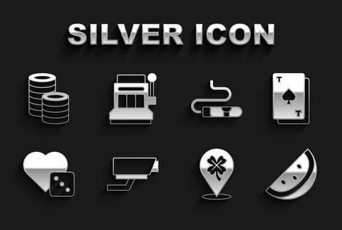 Set Security camera, Playing card with spades, Casino slot machine watermelon Stock Illustration