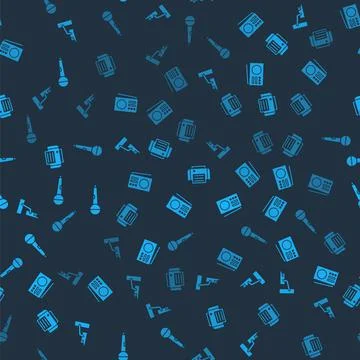 Set Security camera, Radio, Printer and Microphone on seamless pattern. Vector Stock Illustration