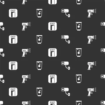 Set Security camera, Scanner scanning bar code, Fire exit and Yogurt container Stockillustratie