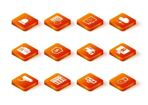 Set Security camera, Server, Data, Web Hosting, Identification badge, Shield Stock Illustration