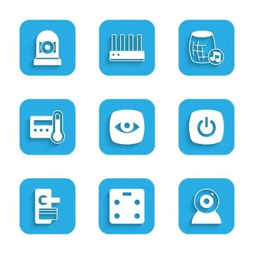 Set Security camera, Smart bathroom scales, Web, home, Digital door lock, The Stock Illustration