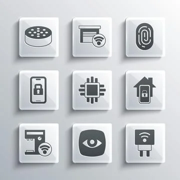 Set Security camera, Smart electric plug, Mobile with smart home, Processor C Stock Illustration