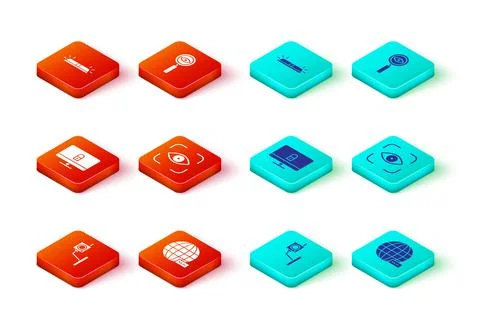 Set Security camera, Social network, Lock on computer monitor, Eye scan イラスト素材