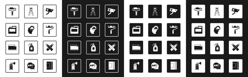 Set Security camera, Spray can nozzle cap, Paint, gouache, jar, dye, roller Иллюстрация
